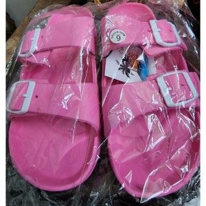 New Womens Double Strap Buckle Slide Soft Sandal Size 7 Pink